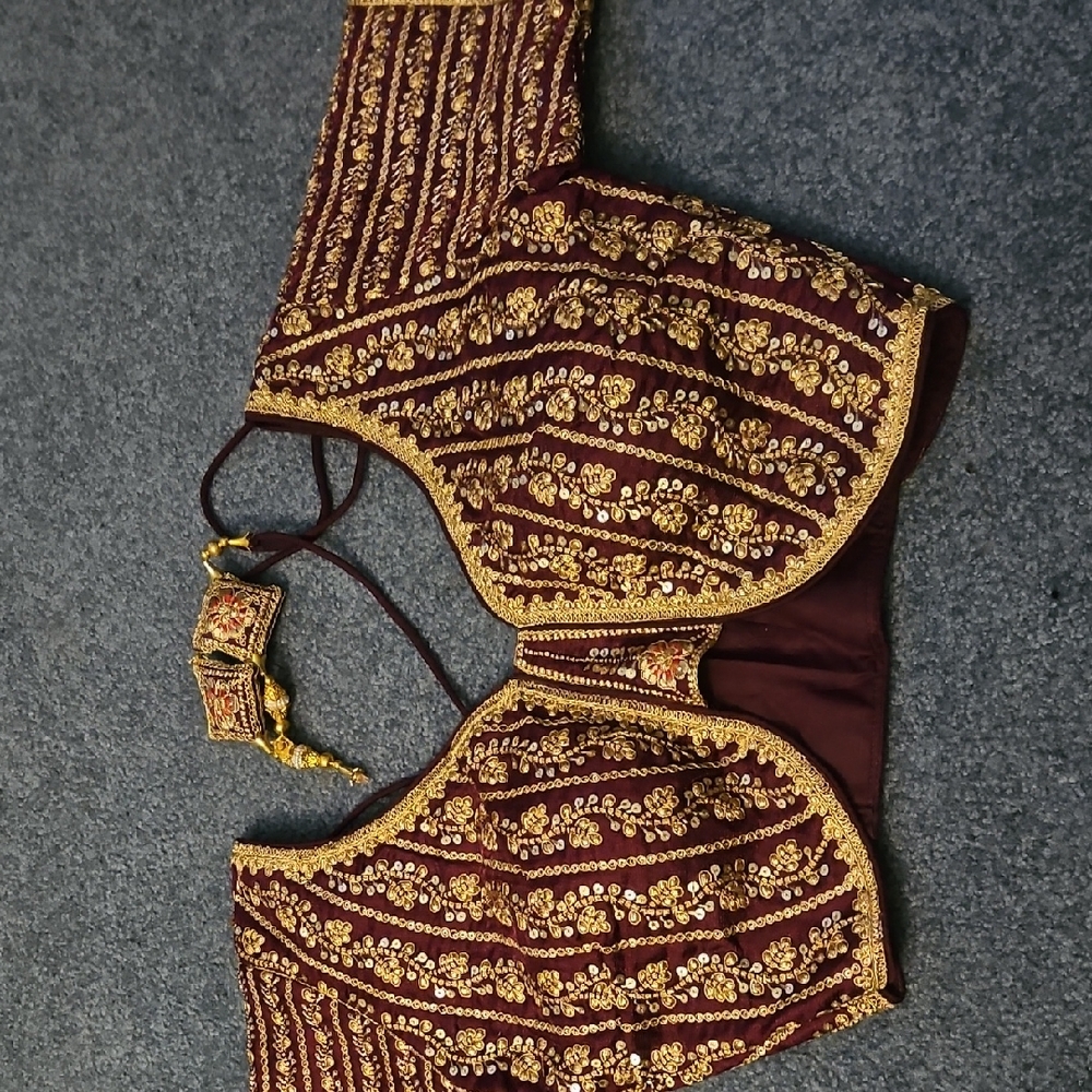 Embroidered Maroon and Gold Women's Top